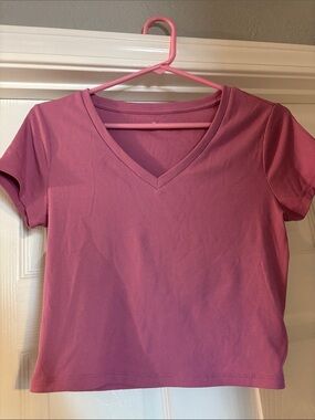 Women's V-Neck Ribbed Tee in Dusty Rose